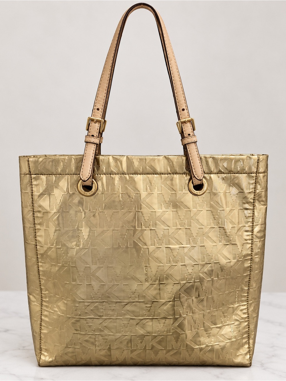 Michael Kors Metallic Gold MK Monogram Tote Shoulder Bag
